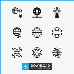 Collection of 9 globe filled and outline icons