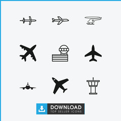 Collection of 9 jet filled and outline icons