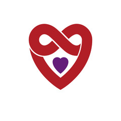Timeless Love concept, vector symbol created with infinity loop sign and heart.