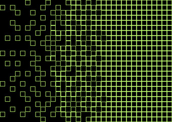 Abstract geometric pattern with bright lime green squares on black background. Vector illustration