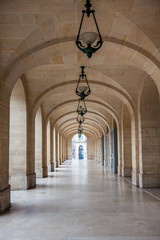 Arches corridor at the Odeon Theater in Paris France