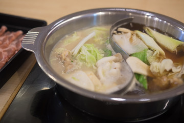 Mix of vegetable in hot pot Sukiyaki