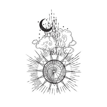 Spiral Sun Moon Cloud Tattoo Design Vector Artwork