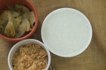 Rice gruel served with side dish