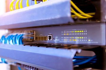 Network switch and ethernet cables,Data Center Concept.
