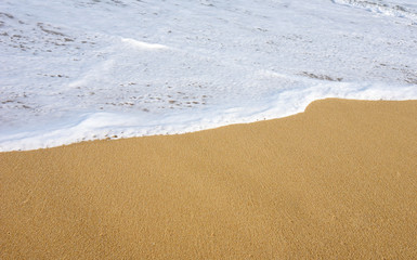 Fototapeta na wymiar White Sea wave and sandy beach Background.Copy space
