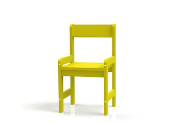 Little child wooden chair on a white background. 3D-model rendering chair.