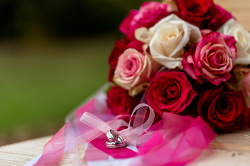 Wedding decoration and flowers with wedding rings