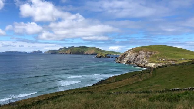 Beautiful coast between Slea Head and Dunmore Head at Slea Head Drive, one of Irelands most scenic routes, Dingle peninsula, Kerry, Ireland