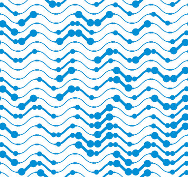 Wavy technical lines seamless pattern, vector abstract repeat endless background, blue colored rhythmic waves.
