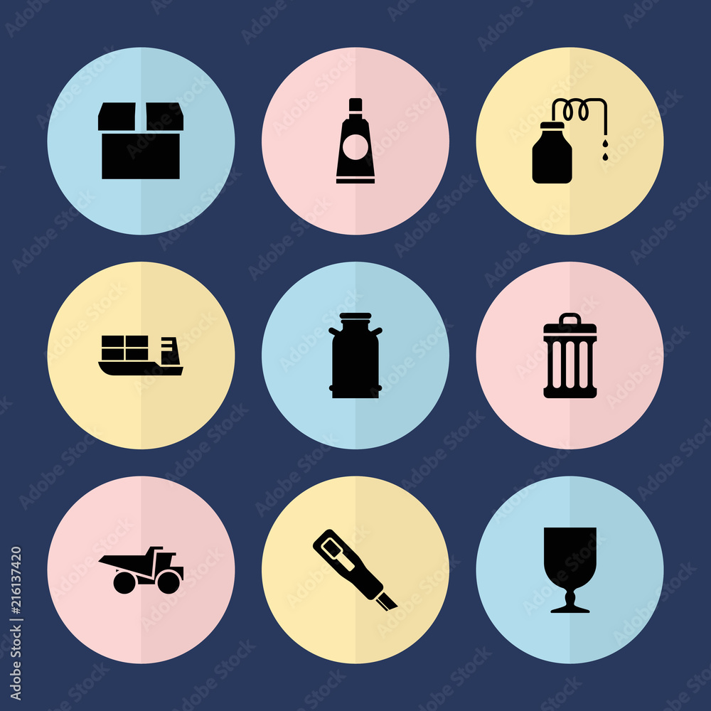 Poster set of 9 container filled icons