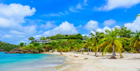 Galleon Beach on  Caribbean island Antigua, English Harbour, paradise bay at tropical island in the...