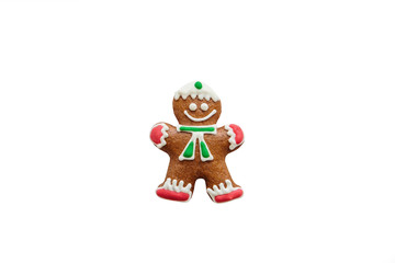 Traditional Christmas ginger cookies in the form of ginger little man isolated on white background or cut out.