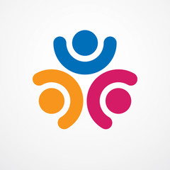 Teamwork and friendship concept created with simple geometric elements as a people crew. Vector icon or logo. Unity and collaboration idea, dream team of business people colorful design.