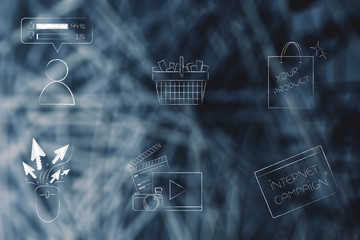 mixed real-life and online shopping icons