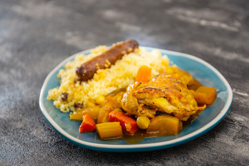 traditional moroccan dish couscous salad with Sausage