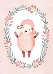 Watercolor illustration of cute sheep. Perfect for greeting card
