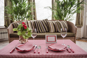 Picnic set. Romantic date. Family weekend. RED cell. Flowerpot. A frame for text or photo. Covers for bottles. cutlery