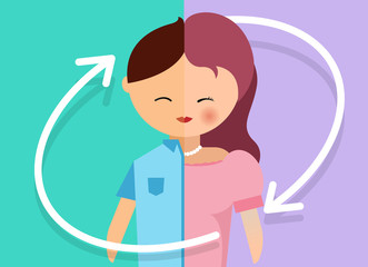 transgender and Transsexual concept with half male and female and around circle arrow verctor design