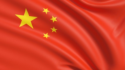 The flag of China, also known as the Five-star Red Flag. Waved highly detailed fabric texture.