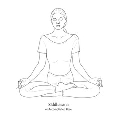 Obraz premium Siddhasana or Accomplished Pose with Chin Mudra. Yoga Practice. Vector.