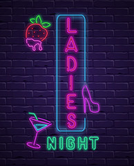 Black ladies night background with colorful neon decoration.