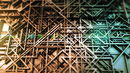 Abstract geometric industry grid surface. Futuristic virtual structure with lights.