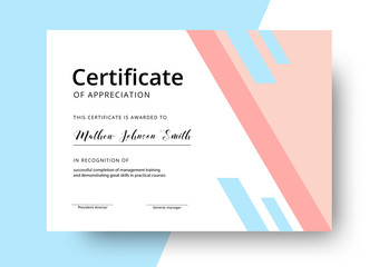 Certificate of appreciation template design. Elegant business diploma layout for training graduation or course completion. Vector background illustration.