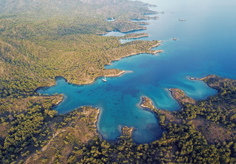 Fototapeta na wymiar Aerial view of Balikasiran Cove Gokova Marine Protected Area Turkey