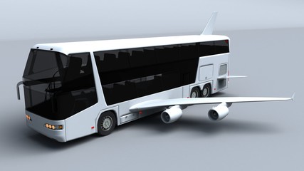 3D illustration of Super high speed bus with aircraft wings