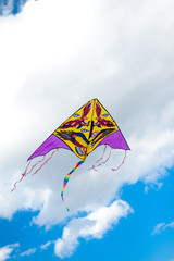 kite flying colors against the blue sky