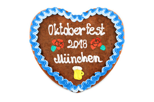 Oktoberfest Munich 2018 Gingerbread heart at white isolated background