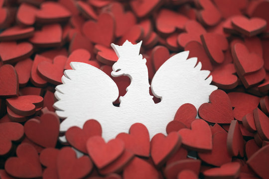 Fototapeta Polish coat of arms on red hearts