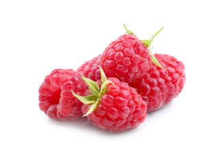 Fresh ripe raspberries on white background