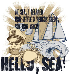 The captain of this ship. Design for t-shirt print, poster or tattoo. Vector illustration