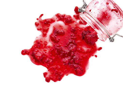 Download Glass Jar And Spilled Raspberry Jam On White Background Buy This Stock Photo And Explore Similar Images At Adobe Stock Adobe Stock PSD Mockup Templates