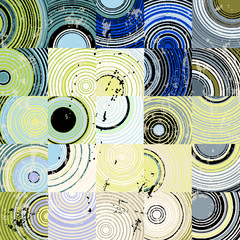 seamless background pattern, with circles, squares, strokes and splashes