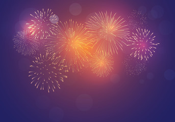 Brightly Colorful Fireworks on twilight background