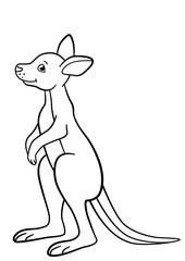 Coloring pages. Little cute baby kangaroo smiles.