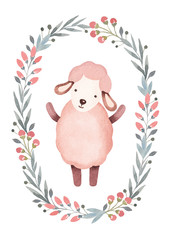 Watercolor illustration of cute sheep. Perfect for greeting card