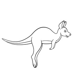 Coloring pages. Little cute baby kangaroo runs.