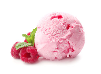Delicious raspberry ice-cream on white background