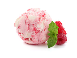 Delicious raspberry ice-cream on white background