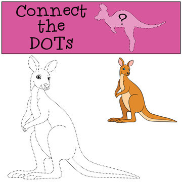 Educational game: Connect the dots. Little cute kangaroo.