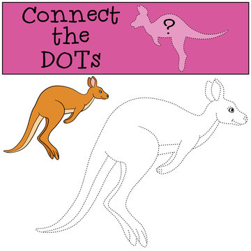 Educational game: Connect the dots. Cute kangaroo runs.