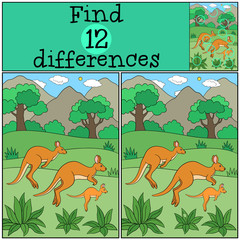 Educational game: Find differences. The kangaroo family.