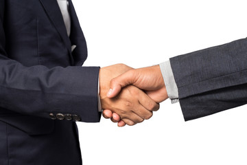 Closeup of two business handshake isolated on white background