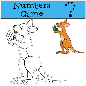 Educational game: Numbers game. Little cute baby kangaroo.