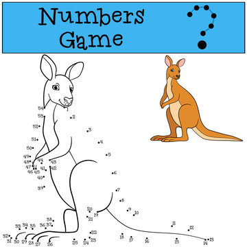 Educational game: Numbers game. Cute kangaroo and smiles.