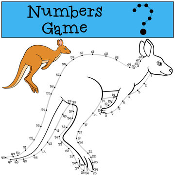 Educational game: Numbers game with contour. Little cute kangaroo.